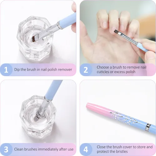Miniatura 6 de Cepillos de limpieza para arte de uñas, 3 piezas de cepillos de uñas de gel planos/ovalados/de ángulo fino, para diseño de arte de uñas, pintura DIY