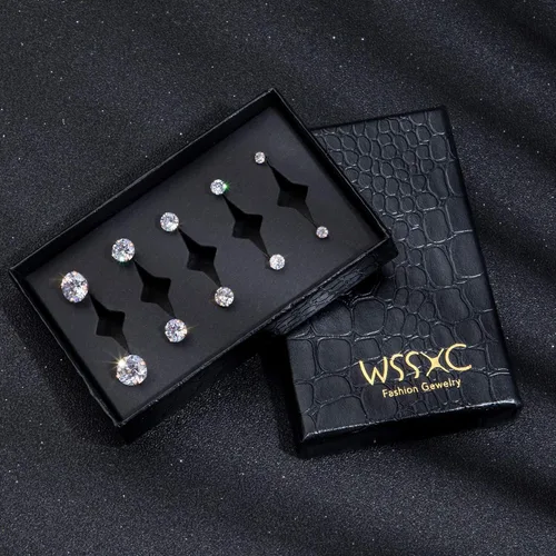 Miniatura 7 de 5 Pairs Stud Earrings Set, Hypoallergenic Cubic Zirconia 316L Earrings Stainless Steel CZ Earrings 3-8mm (Steel color)