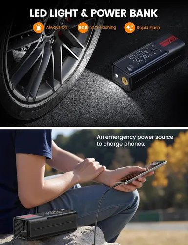 Miniatura 6 de Lamicall Inflador portátil de neumáticos de automóvil, compresor de aire [150 PSI] [4 veces más rápido], bomba de aire inalámbrica para automóvil
