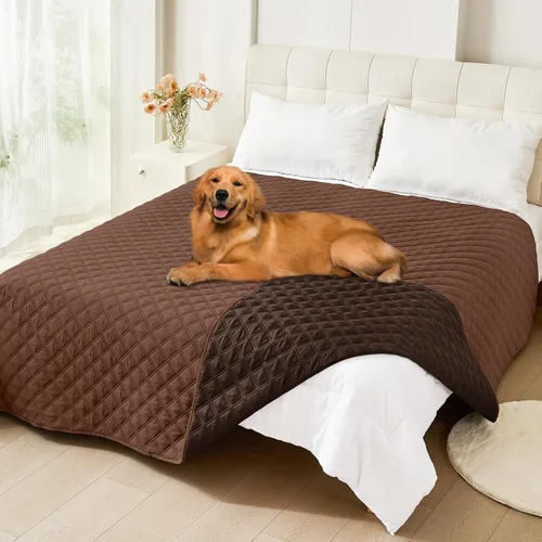 Miniatura 164 de Smiry Funda impermeable para cama de mascota, suave y lavable, para muebles, cama, sofá, reversible, a cuadros (30 x 53 pulgadas, color beige/beige)