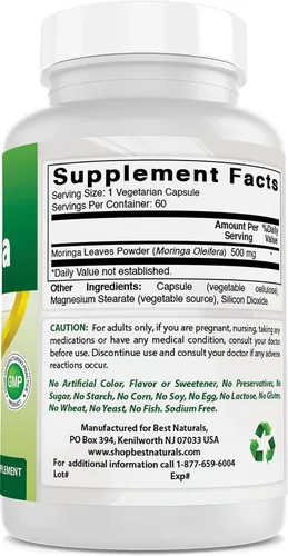 Miniatura 4 de Best Naturals Moringa Superfood 500 mg 60 Cápsulas Vegetales