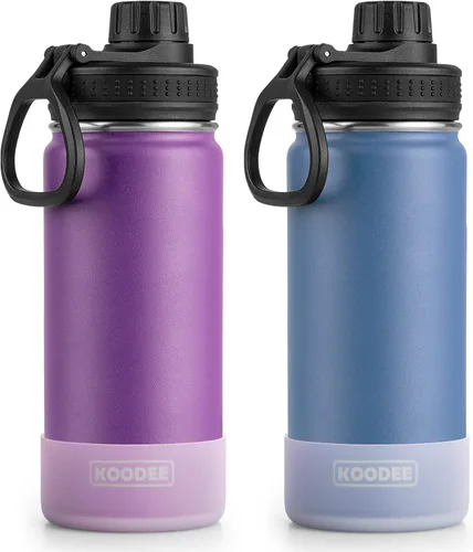 Miniatura 31 de Koodee Paquete de 2 botellas de agua, de 12 onzas, acero inoxidable, con aislamiento al vacío, con tapa de boquilla a prueba de fugas, color verde