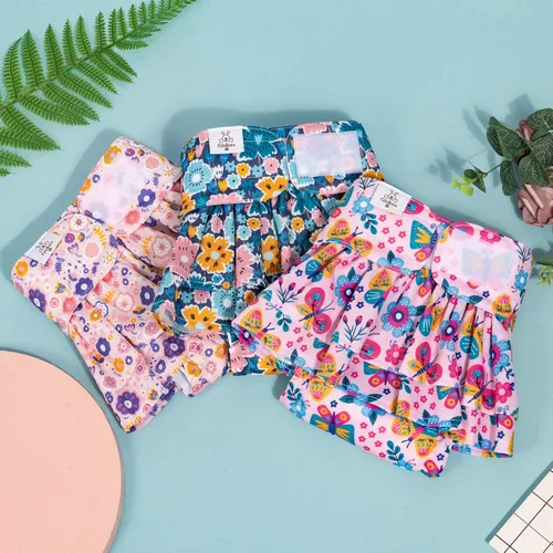 Miniatura 8 de CuteBone Pañales para perras con faldas, paquete de 3 vestidos reutilizables para cachorros, pantalones para el período de ciclo de calor QBD11M