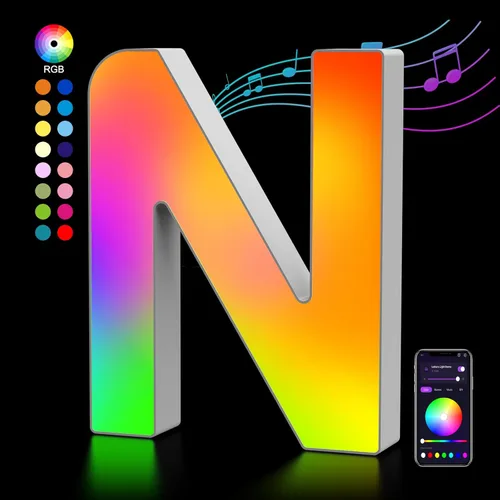 Miniatura 24 de OJQ Letras LED Iluminadas con Música Sincronizada de Letras del Alfabeto Coloridas - Luz de Dormitorio con Cambio de Color - Regalos de Cumpleaños