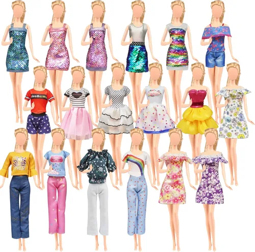 Miniatura 2 de 20 piezas de ropa y accesorios para muñecas hechos a mano, 3 vestidos de lentejuelas, 4 vestidos de moda, 3 tops y pantalones, trajes casuales, 10