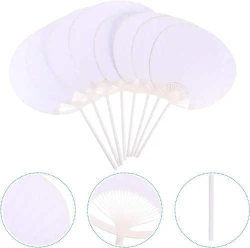 Miniatura 7 de Toyvian Ventilador plegable en blanco, 8 unidades, estilo chino, japonés, ventilador de mano de papel de mano con borla, ventiladores antiguos