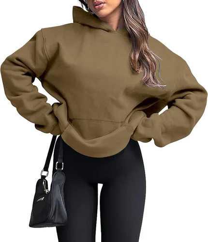 Miniatura 22 de onlypuff Sudadera casual con capucha para mujer, de manga larga, con bolsillo de canguro, hombro caído