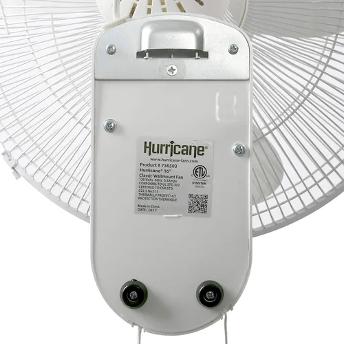 Miniatura 7 de Hurricane Ventilador de pared oscilante clásico de 16 pulgadas con 3 ajustes de velocidad, color blanco