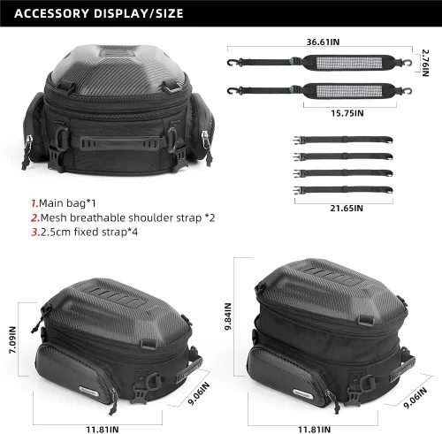 Miniatura 2 de Rhinowalk Bolsa trasera para motocicleta, bolsa de asiento trasero rígida impermeable, 12-18L expandible mochila de equipaje de motocicleta