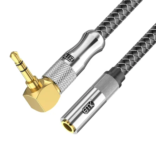 Miniatura 10 de EMK Cable auxiliar en ángulo recto, cable de audio estéreo de 90 grados de 0.138 in macho a macho - nailon trenzado, chapado en oro para automóvil