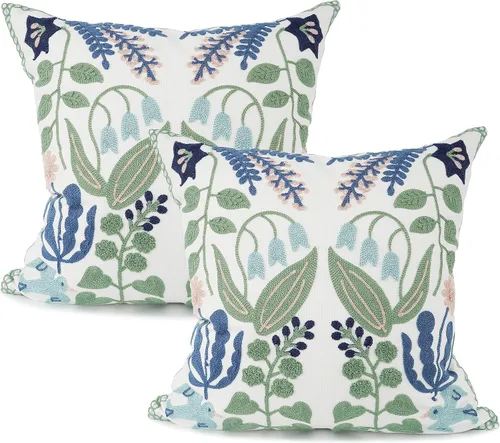 Miniatura 8 de YOUR SMILE Paquete de 2 fundas de almohada bordadas decorativas de 18 x 18 pulgadas, funda de cojín floral de granja para el suelo, para sofá, sala