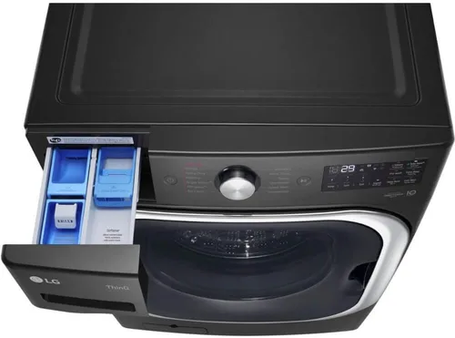 Miniatura 5 de LG Lavadora de carga frontal inteligente apilable de 5.2 pies cúbicos en acero negro con tecnología de vapor y turbowash
