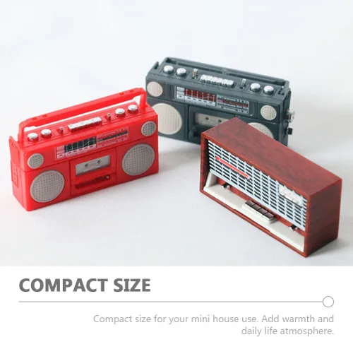 Miniatura 4 de ibasenice Modelo de radio vintage en miniatura de 2.28 x 1.06 x 0.51 pulgadas, accesorio de casa de muñecas, adorno de radio de plástico retro