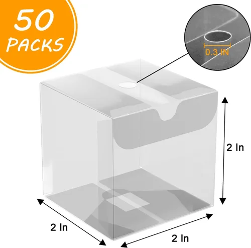 Miniatura 6 de XINHPKGG 50 cajas de regalo transparentes de 2 x 2 x 2 pulgadas, cajas transparentes para tartas con agujero superior, caja de macarrón, caja