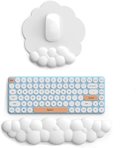 Cloud - Juego de reposamuñecas para teclado y alfombrilla para mouse con reposamuñecas ergonómico, lindo soporte para reposamuñecas de espuma Blanco