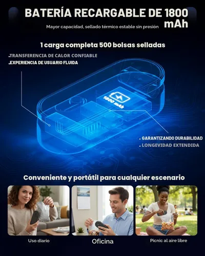 Miniatura 5 de Mini sellador de bolsas con cortador e imán, resellador de bolsas recargable de 1800 mAh de mano, sellador térmico portátil para bolsas