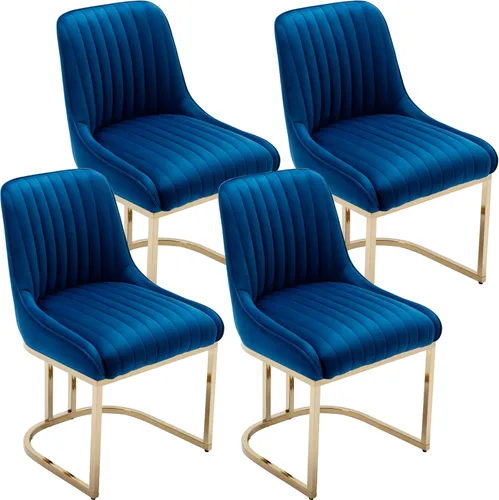 Miniatura 12 de Shunzhi Juego de 2 sillas de comedor modernas de terciopelo tapizadas, sillas de cocina con patas de metal dorado/respaldo sin brazos para cocina