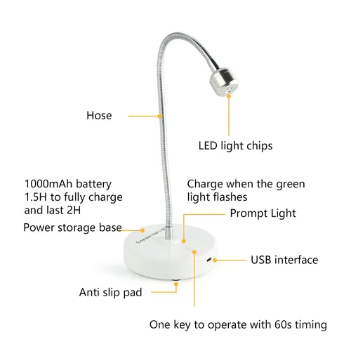 Miniatura 5 de Mini luz LED para uñas, lámpara de uñas de gel de curación flash para extensión de uñas, 3W - Luz para uñas, lámpara LED portátil de pegamento