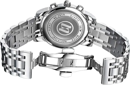 Miniatura 5 de OLEVS Relojes impermeables para hombre, de acero inoxidable, con cronógrafo, de lujo, color blanco, luminoso, de gran cara, analógico, de cuarzo