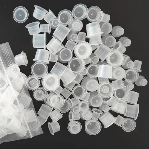 Emalla Kit de tapa de tinta de tatuaje, 300 tapas de tinta mixtas para tatuajes, 100 pequeñas, 100 medianas, 100 vasos de tinta de tatuaje grandes,