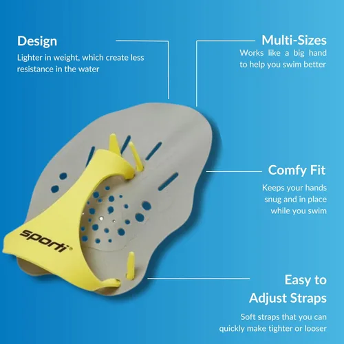 Miniatura 4 de Sporti - Palas de mano para natación - Palas de natación ligeras, correas ajustables de silicona
