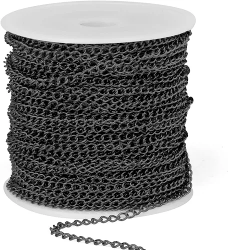 Miniatura 34 de [66 pies/20M] Cadena de bordillo de acero inoxidable chapada en oro de 18 quilates, 2mm, acero inoxidable 304, eslabones trenzados planos, cadenas