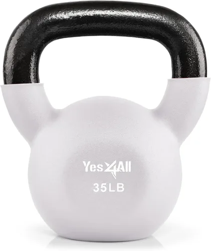 Miniatura 10 de Yes4All Pesas rusas, pesas rusas de hierro fundido recubiertas de neopreno de 5-65 LB, asa de agarre ancho y fondo plano para balanceos, B. 10