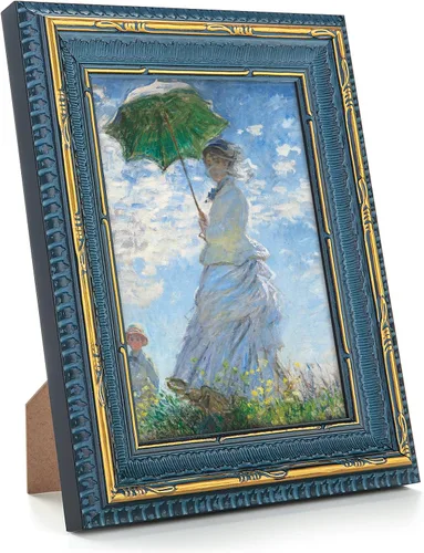 Marco dorado azul vintage, marcos de fotos ornamentados de 8 x 10 pulgadas, decoración del hogar, póster de galería antigua, marcos de fotos de 8 x