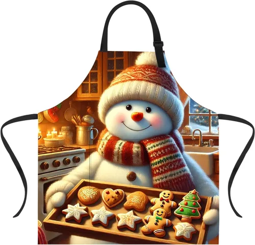 Miniatura 13 de Delantal de Navidad de THISFIND con 2 bolsillos, cuello ajustable para mujeres, hombres y adultos, ideal para cocina, parrilla, horneado