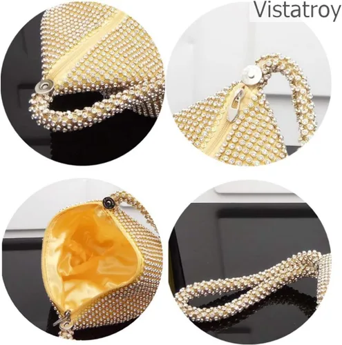 Miniatura 4 de VISTATROY Bolso de noche para mujer, con diamantes de imitación brillantes, triangular, cadena de diseñador, bolso de mano para fiesta, graduación