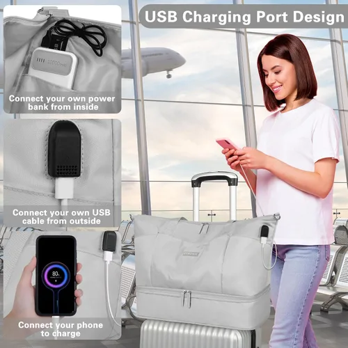 Miniatura 2 de Bolsa de viaje para mujer, Gris, Juego de bolsas de viaje con puerto de carga USB