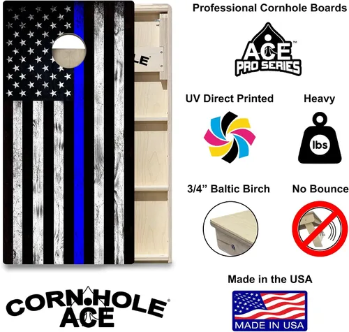 Miniatura 2 de CornholeAce ACE PRO - Juego de tablas para cornhole con bandera americana, sin rebote, patas anchas triples, madera contrachapada de abedul báltico