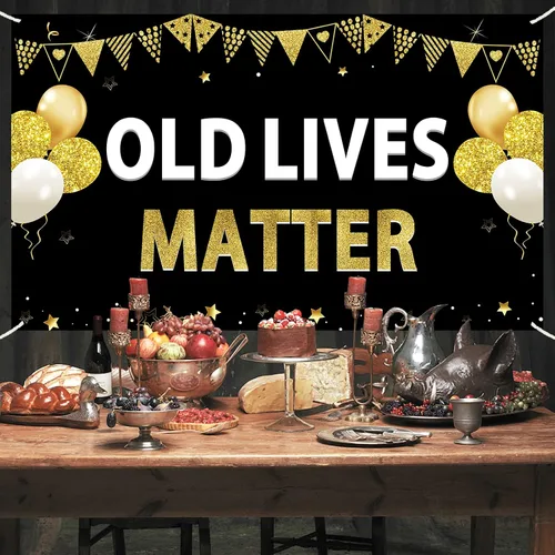 Miniatura 4 de Cartel de cumpleaños de Old Lives Matter para hombres, divertido cartel de cumpleaños negro dorado para adultos, suministros de fiesta de fondo, 30