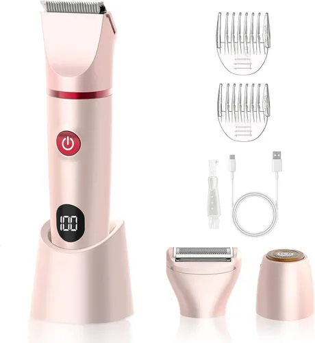Recortadora de bikini 3 en 1 para mujer, afeitadora eléctrica para cabello público, recortadora de vello corporal recargable, kit de extracción