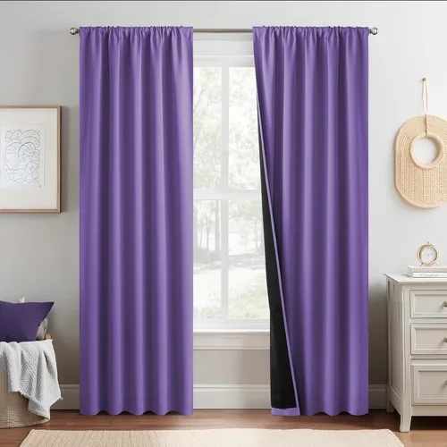 Miniatura 78 de NICETOWN Cortinas blancas 100% opacas, 2 capas gruesas completamente opacas con bolsillo para barra, cortinas aislantes térmicas para Blanco puro