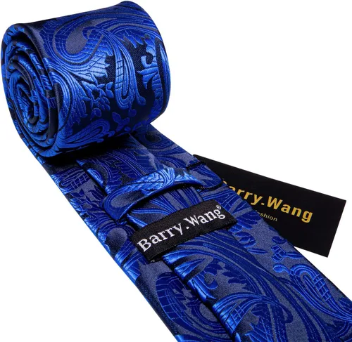 Miniatura 198 de Barry.Wang - Juego de corbata de seda para hombre, diseño de cachemira, pañuelo y gemelos de bolsillo