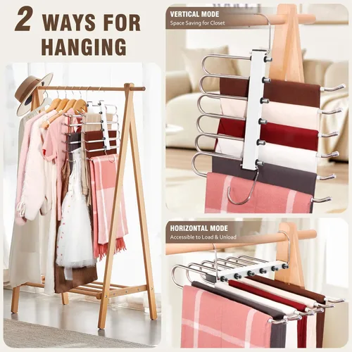 Miniatura 3 de Paquete de 6 perchas para pantalones de 6 niveles que ahorran espacio, paquete de 2 unidades negras y 4 unidades blancas, estante multifuncional