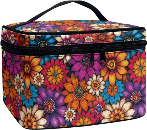 Miniatura 12 de 60S Groovy Hippie Flower Pink Pattern Travel Makeup Bags for Women Portable Tote Cosmetic Case with Carry Handle Toiletry Accessories Storage
