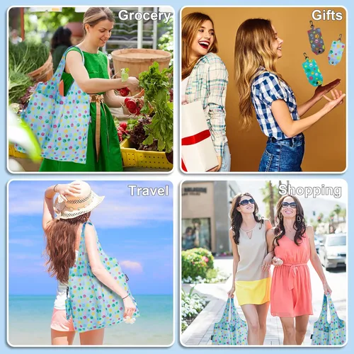 Miniatura 6 de HOLYLUCK Bolsas de comestibles reutilizables, bolsa de compras plegable resistente (estándar, 3 huellas de patas de perro azules)