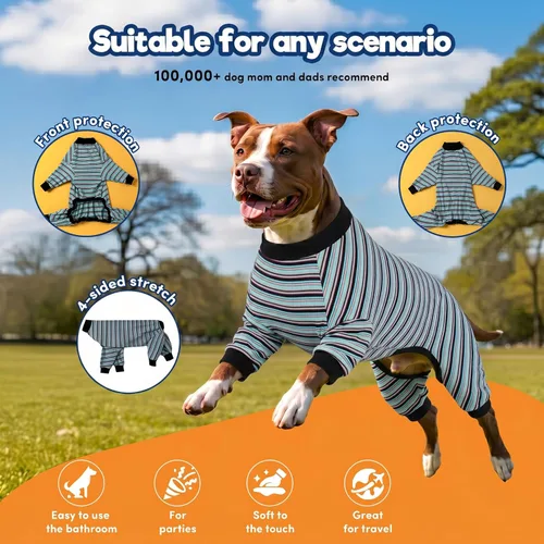 Miniatura 3 de LovinPet Pijama grande para perro, camisa de algodón multicolor a rayas, para dejar de caer, pijamas para mascotas, ropa de bulldog francés, ropa