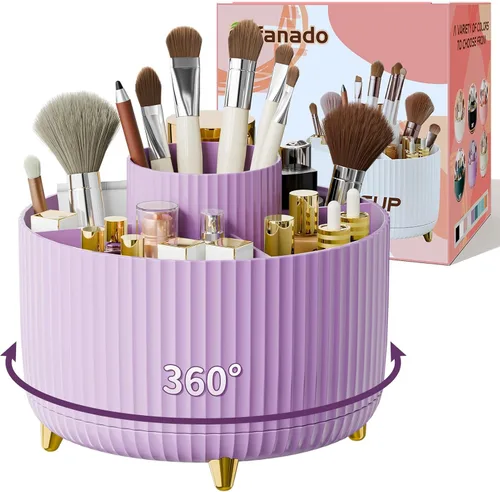 Miniatura 8 de fanado Organizador de brochas de maquillaje giratorio de 360°, organizadores de maquillaje para encimera, organización de maquillaje