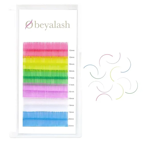 Obeyalash - Extensiones de pestañas de colores, mezcla clásica, 6 colores, arcoíris, rosa, amarillo, verde, morado, blanco, azul, extensiones de