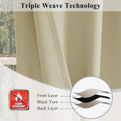 Miniatura 5 de Fcosie Cortinas ignífugas de 54 pulgadas de largo (2 paneles, beige), cortinas opacas 80% para dormitorio, sala de estar, cortina de oscurecimiento