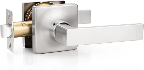 GOBEKOR Paquete de 1 palanca de paso, manijas de puerta rectas de níquel satinado para cerradura de puerta de armario, manija cuadrada de puerta