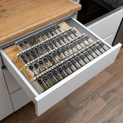 Miniatura 6 de Mulush Bandeja de bambú para especias, organizador de cajones de especias para armarios de cocina y organización