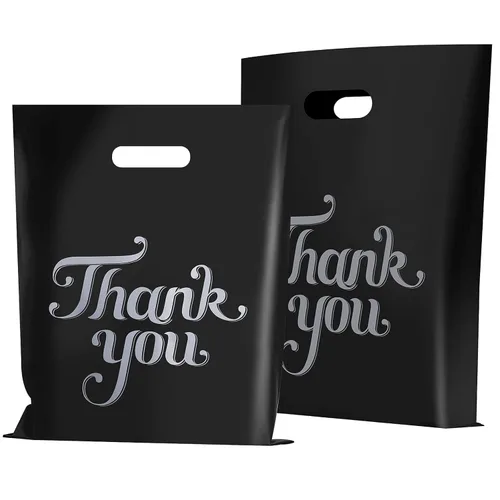 100 piezas de bolsas de agradecimiento negras de 12x15", bolsas de compras para regalos, boutique, venta al por menor, regalos de fiesta, ropa,