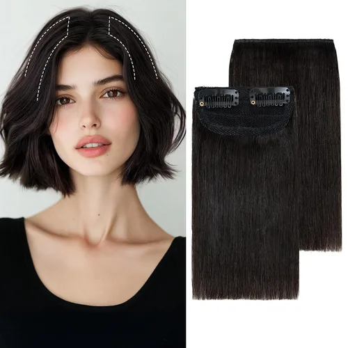 Miniatura 10 de S-noilite Extensiones de cabello corto con broches, 100% cabello humano real, 2 clips, extensiones con clip para mujeres con cabello delgado, añade