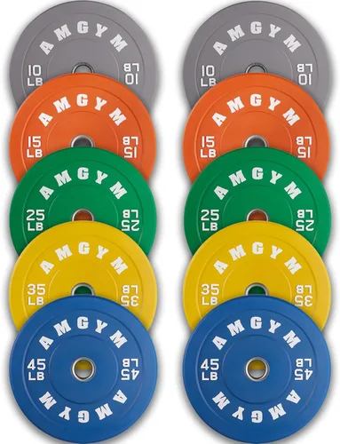 Miniatura 12 de Discos de peso olímpicos de 2 pulgadas y caucho para barras, discos para gimnasio en casa, entrenamiento de fuerza y levantamiento de pesas, 10 a