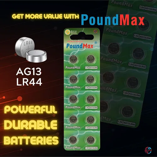 Miniatura 3 de PoundMax 10 x AG13 LR44 1.5 V Batería de botón de celda alcalina