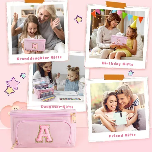 Miniatura 5 de YOOLIFE Estuche para lápices con inicial, suministros de regreso a clases, estuche para lápices, bonito regalo portátil para oficina, escuela